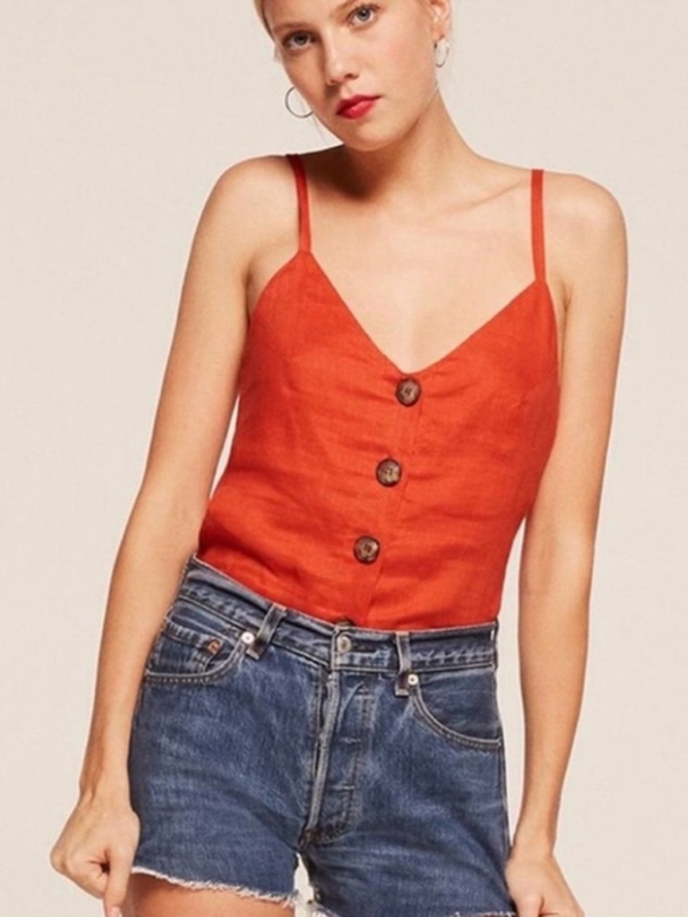 Reformation Honolulu Button-Front Spaghetti Strap Cami Tank top